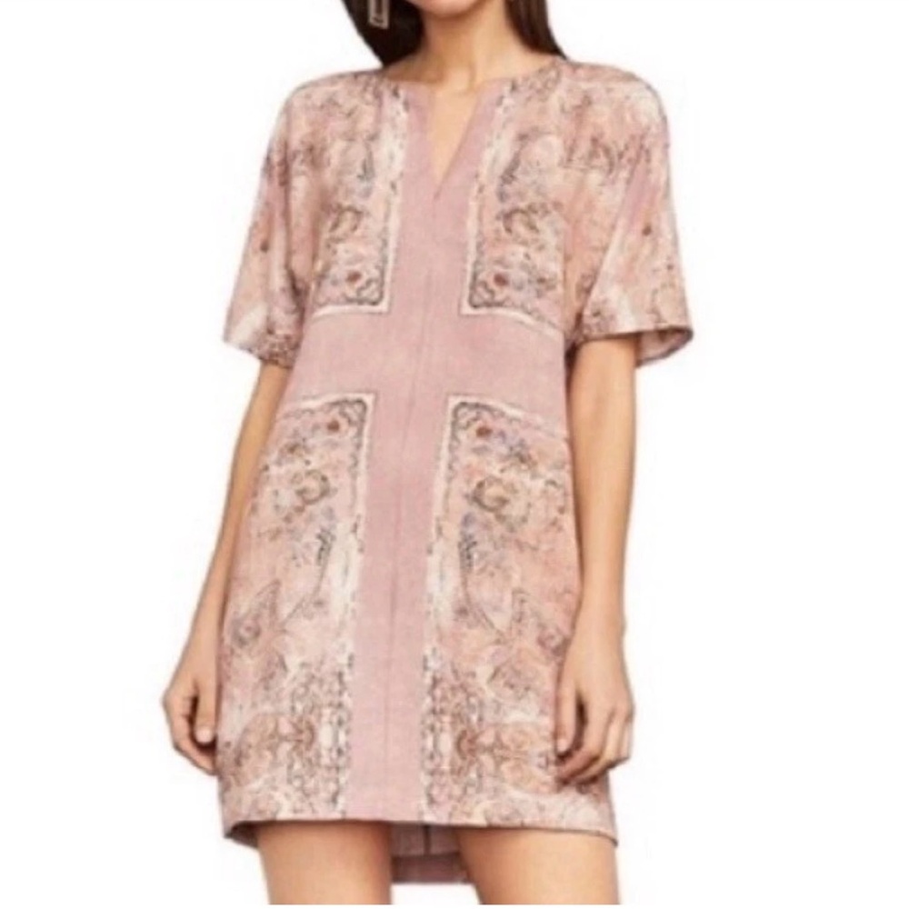 BCBGMaxAzria Blush Pink Short Sleeve Shift Dress with Floral Panels